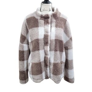 ANDTHEWHY Plaid Oversized Cozy Sherpa Jacket